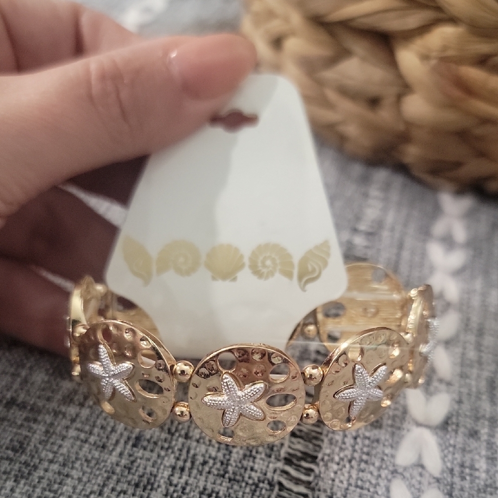 Coastal Shore Gold and Silver Tone Starfish Bracelet